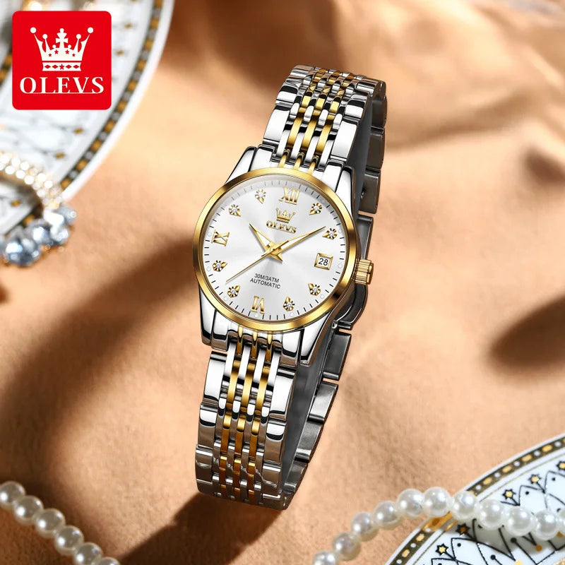 OLEVS 6673 Women’s Diamond Dial Mechanical Watch – Simple, Fashionable, Classic Automatic Calendar Ladies Watch
