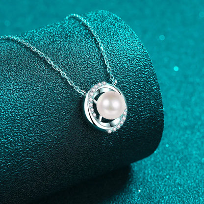 S925 Sterling Silver Pendant Necklace | Moissanite Diamond Pearl Jamilah