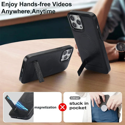 Luxury Leather Strong Magnetic Wireless Charging Mobile Case for iPhone 15 14 12 Pro Max Kickstand Phone Case