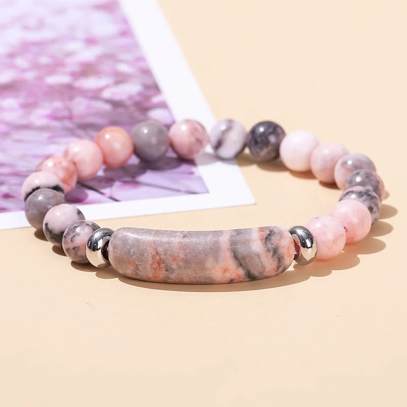 8mm Pink Crystal Bead Bracelet – Natural Stone Stretch Bracelet with Stainless Steel Accessories