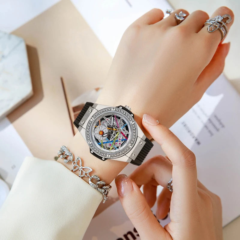 HANBORO Women’s Sunflower Quartz Watch | Diamond Dial, Colorful Design, Light Luxury Style Hermione