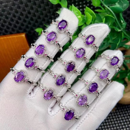 White Copper Silver-Plated Gemstone Rings – Resizable Amethyst Crystal Finger Rings | Perfect Gift for All Occasions