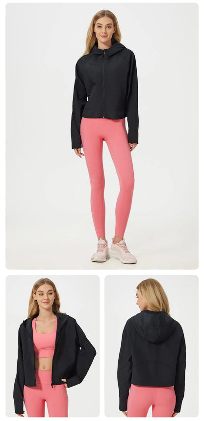 Lightweight Breathable Waterproof Sports Jacket | UPF 50+ Sun-Proof Anti-UV Hooded Yoga Jacket for Adults