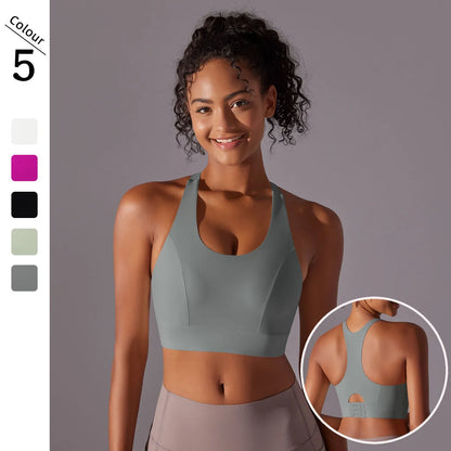 Women's Seamless Lightweight Sports Bra – Stylish Back-Breasted I-Shaped Strap, Nude Solid Color, Plus Size Running Top