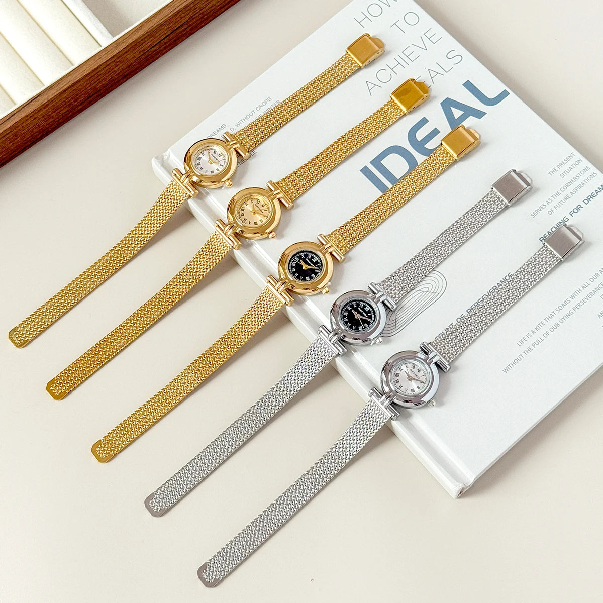 Vintage Roman Dial Women’s Watch – Elegant Gold Stainless Steel Strap | Classic Quartz Antique‑Style Timepiece Diana