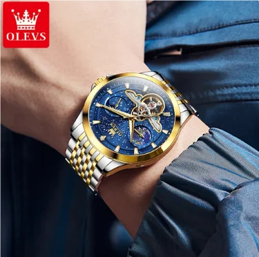 OLEVS 6705 Men's Automatic Watch – Luminous Waterproof Timepiece with Starry Sky Dial & Moon Phase Design