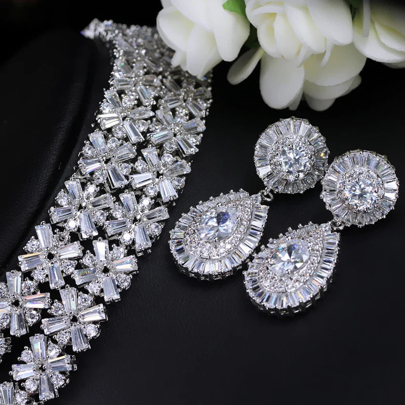 4-Piece Sparkling Cubic Zirconia Jewelry Set | Luxury Necklace, Earrings, Bracelet & Ring for Women Amanda
