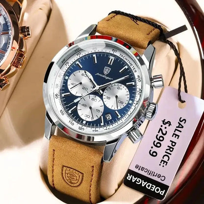 POEDAGAR 921 Top Brand Luxury Man Watch Waterproof Chronograph Luminous Date Wristwatch for Men Quartz Leather Men's Watches Sylvain