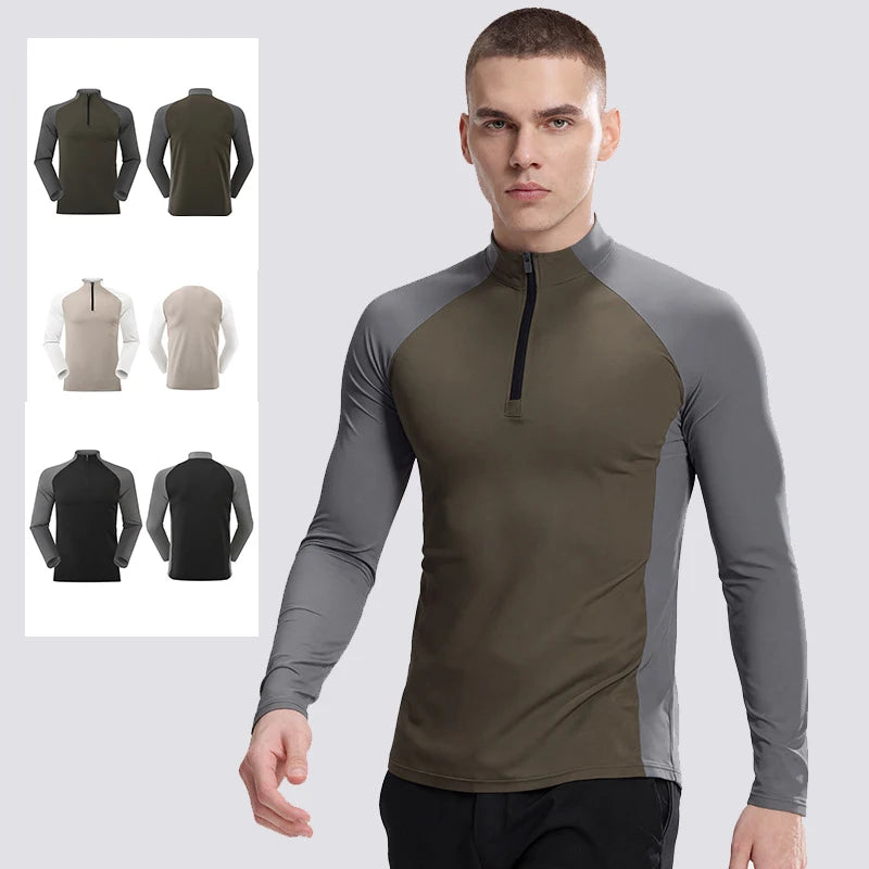 Men’s Plus‑Size Half‑Zip Thermal Sports Shirt – Windproof Quick‑Dry Long‑Sleeve Top for Autumn & Winter
