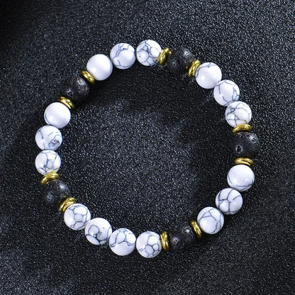Handmade 8mm White Howlite & Lava Stone Beaded Bracelet | Natural Stone Jewelry for Career, Wealth, Luck & Personal Meaning Lilia