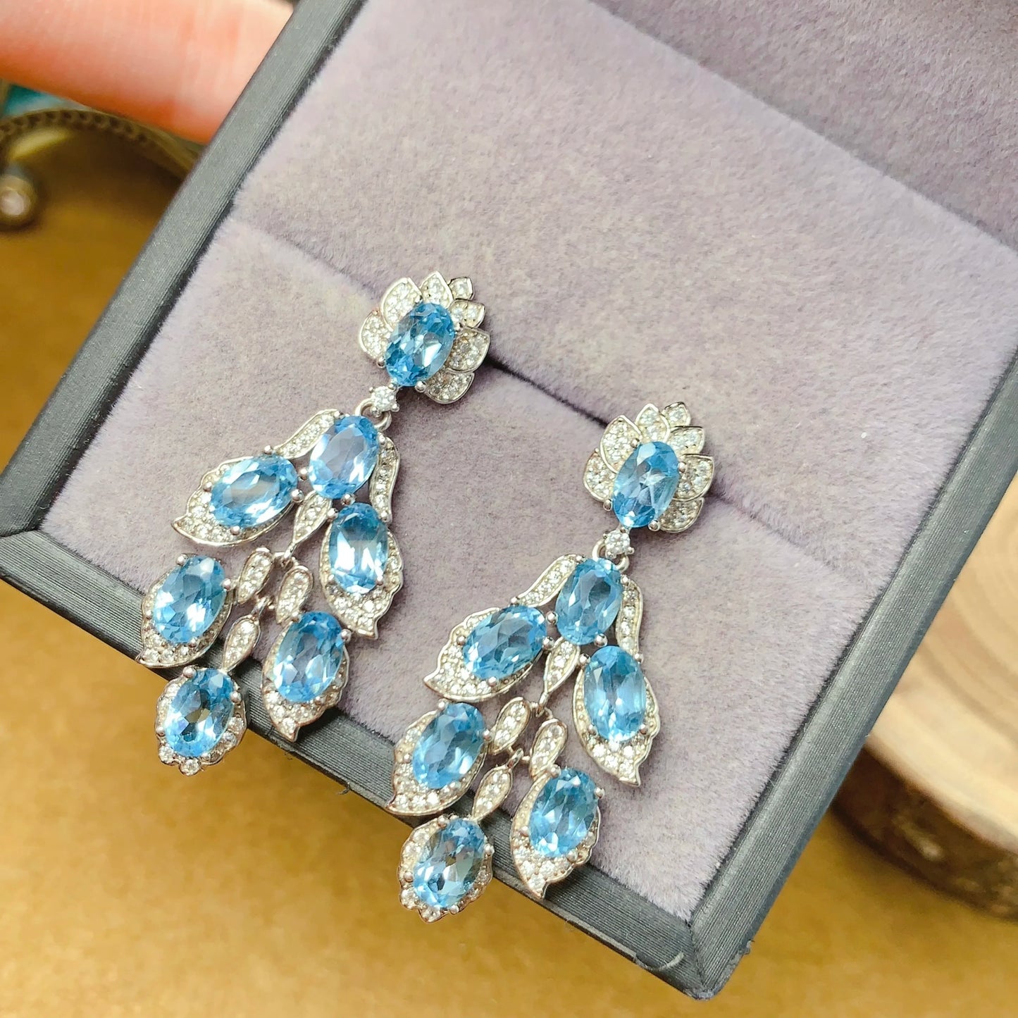 925 Sterling Silver Natural Blue Topaz Earrings – Elegant Gemstone Jewelry for Women | Birthstone Gift of Love & Clarity