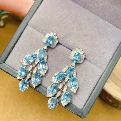 925 Sterling Silver Natural Blue Topaz Earrings – Elegant Gemstone Jewelry for Women | Birthstone Gift of Love & Clarity