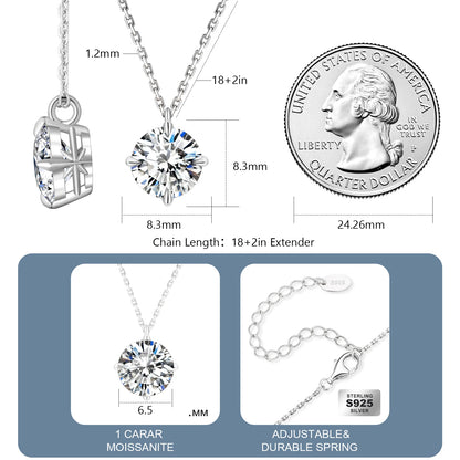 Moissanite Necklace for Women - 925 Sterling Silver Gold-Plated Solitaire Pendant with Lab-Created Diamond
