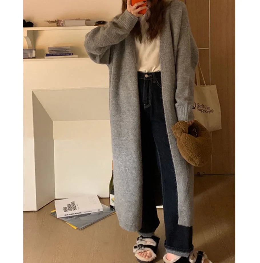 Women’s Knitted Cardigan – Mid-Length Loose Knitwear, Long Sleeve Casual Sweater Coat for Autumn and Winter Valerie