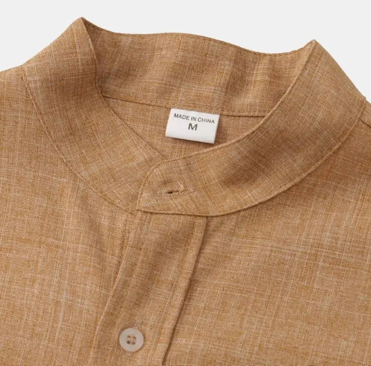 Men Summer V-neck Button up Cotton Linen Shirts Solid Color Short Sleeve Shirt Men's Fashion Trendy Shirts