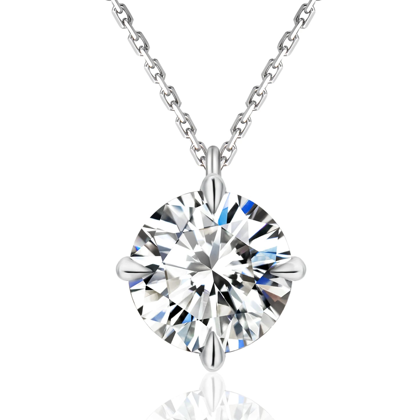 1 Carat Moissanite Pendant Necklace – 925 Sterling Silver White Gold-Plated VVS Round Solitaire Halo Moissanite Diamond Chain
