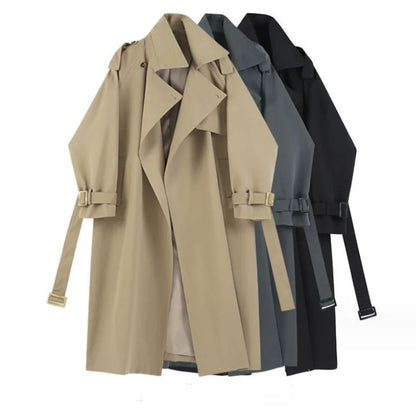 Elegant British Style Women's Mid-Length Trench Coat – High Waist Casual Slimming Windbreaker Overcoat Hermione