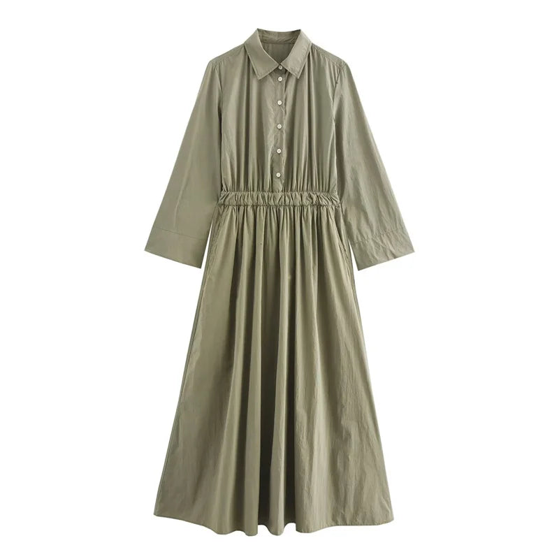 Women's Shirt Style Dress Long Sleeve Waisted Loose Dress