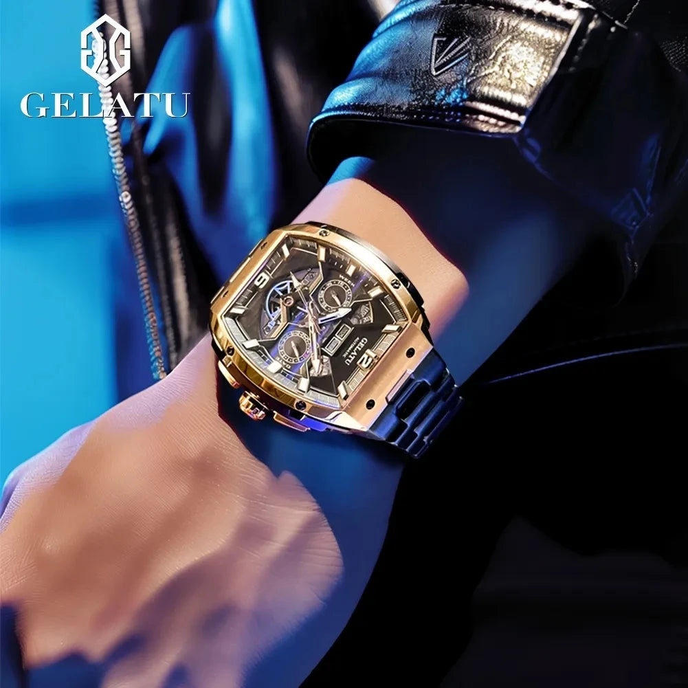 Gelatu 6013 Luxury Men's Skeleton Watch – Stainless Steel Automatic Mechanical Wristwatch