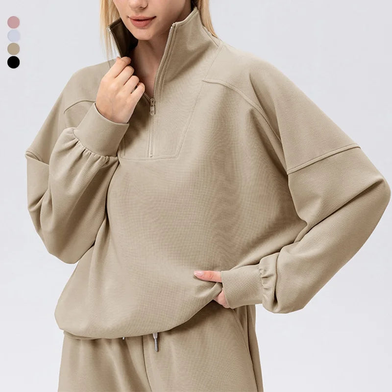 Fall Women's Oversized Sweatshirts – Casual Loose Half-Zip Fleece Pullover, Stand Neck Quarter-Zip Hoodie for Running & Workouts