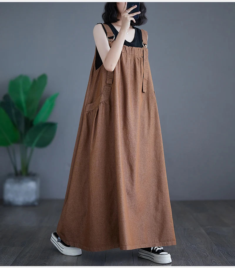 Summer Women's Retro Denim Dress – Loose Fit, Slim Design, and Large Hem for a Fashionable Look Addie