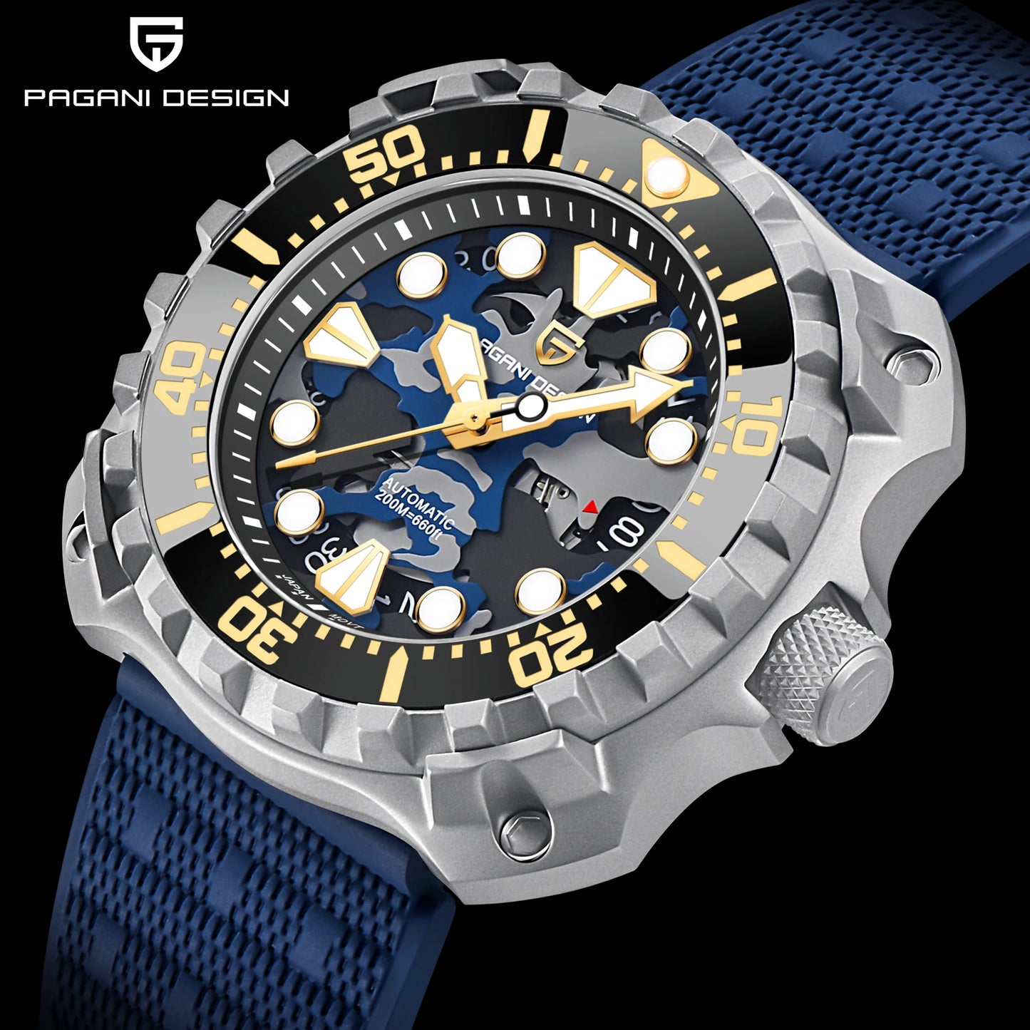 PAGANI DESIGN PD YN009 Men's Mechanical Watch - Camouflage Hollow Automatic NH35 Movement, 200M Waterproof Dive Watch