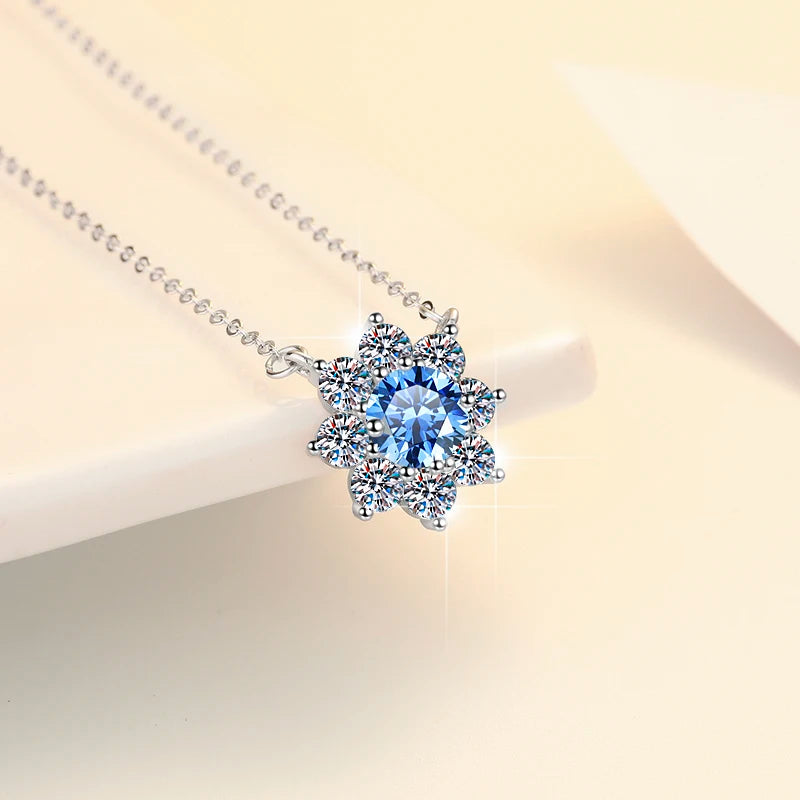 Luxury Jewelry: Sunflower 1CT Blue VVS1 Moissanite Pendant Necklace in S925 Sterling Silver – GRA Certified Women’s Gift