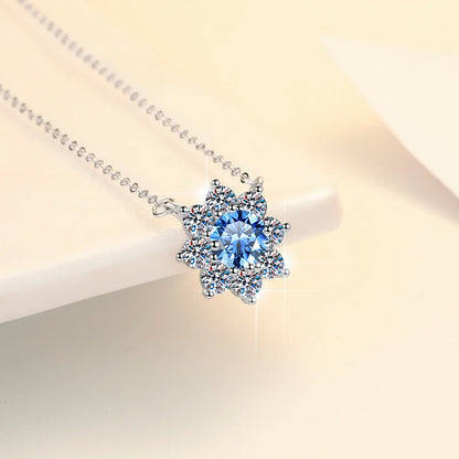 Luxury Jewelry: Sunflower 1CT Blue VVS1 Moissanite Pendant Necklace in S925 Sterling Silver – GRA Certified Women’s Gift