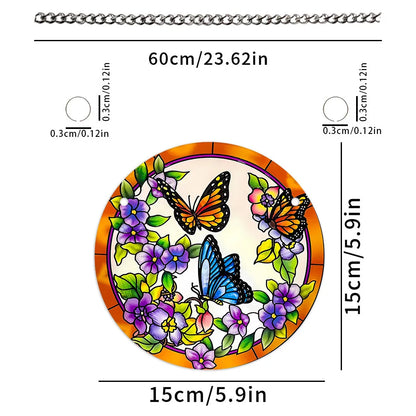 Tree of Life Suncatcher – 15cm Round Dyed Acrylic Window Hanging with Metal Chain, Peaceful Home Decor Gift