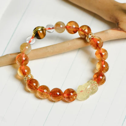 Natural Gem Citrine & Tiger's Eye Bracelet with Feng Shui Pi Xiu Charm – Spiritual Jewelry for Good Fortune