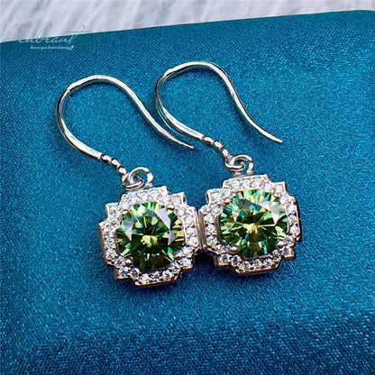 925 Silver Green Moissanite Drop Earrings | 2-Carat VVS1 Certified Jewelry Talia
