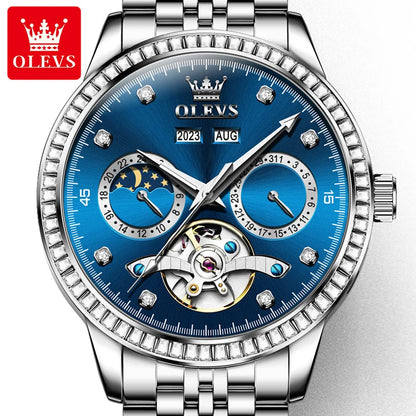 OLEVS 7016 Men's Mechanical Watch - Fashion Business Wristwatch with Stainless Steel Band, Waterproof, Automatic Movement