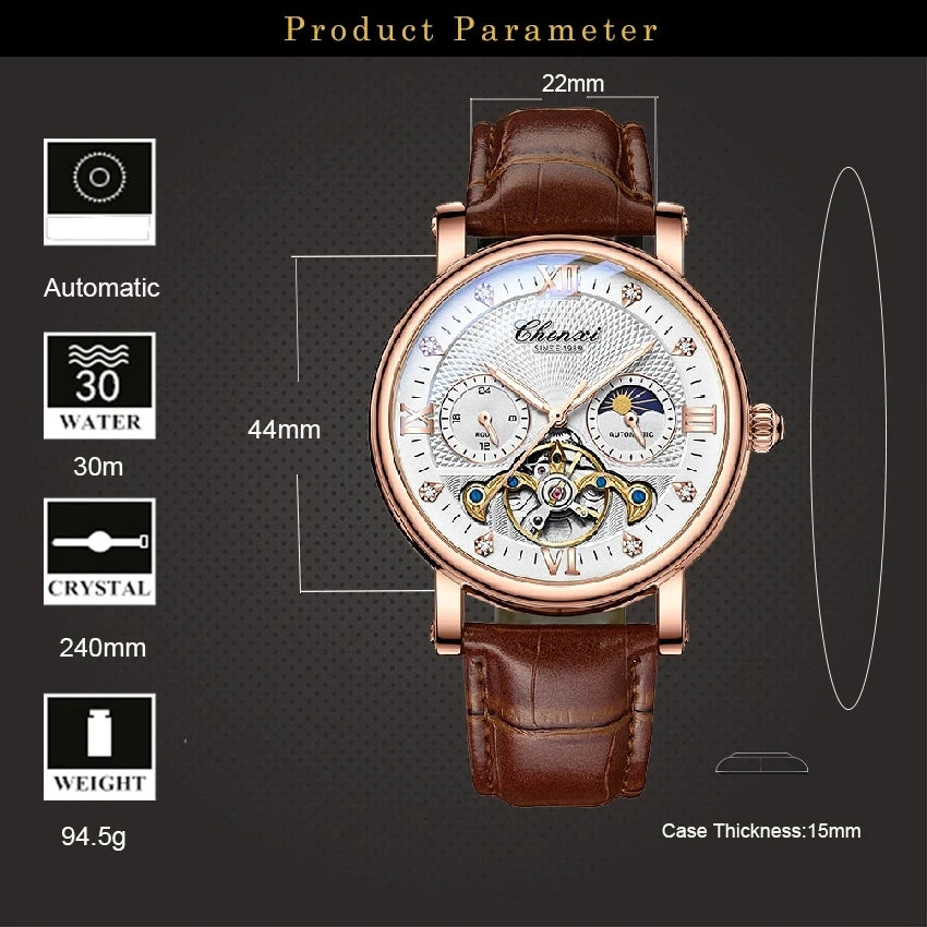 CHENXI 
8876 Men’s Luxury Automatic Mechanical Watch – Waterproof Genuine Leather Fashion Wristwatch, Perfect Gift for Men