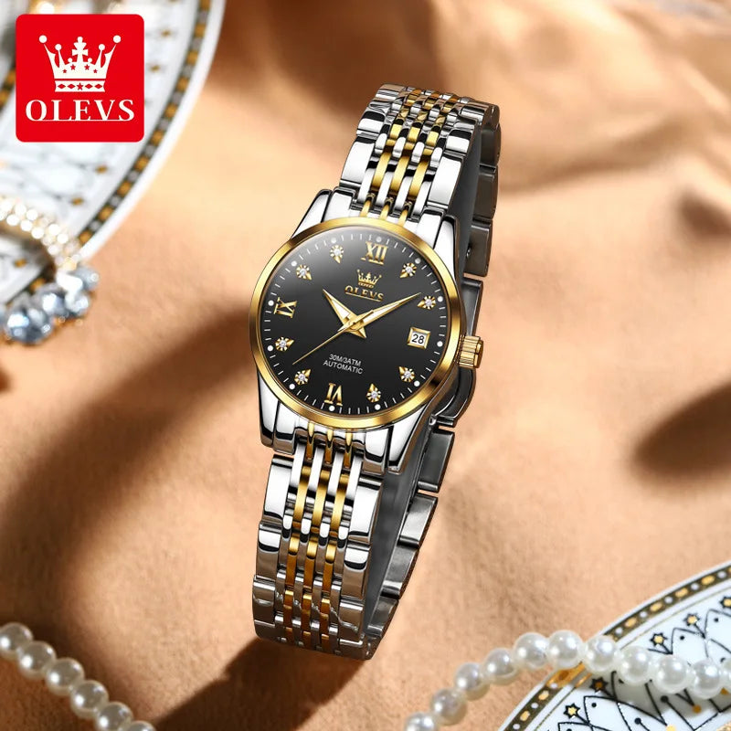 OLEVS 6673 Women’s Diamond Dial Mechanical Watch – Simple, Fashionable, Classic Automatic Calendar Ladies Watch