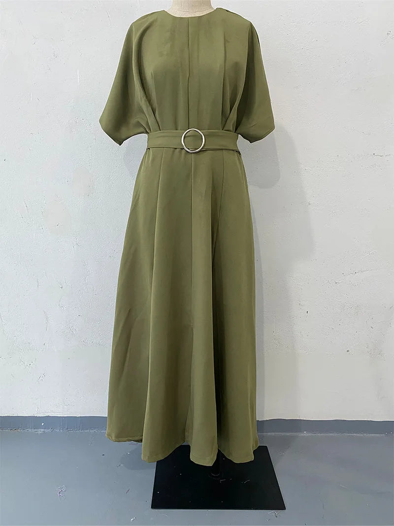 Women's Summer Slim Fit Dress – Solid Color Round Neck Short Sleeve Fashionable Casual Style Monique