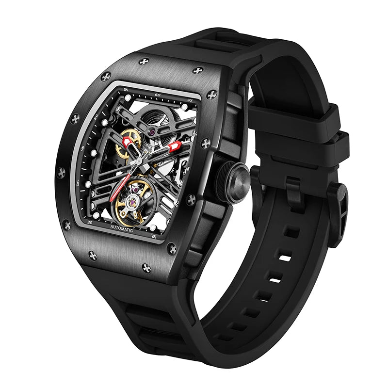 Luxury Men's Automatic Mechanical Watch – 30M Waterproof, Hollow Dial, Luminous Display, Silicone Strap & Power Reserve