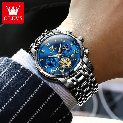 OLEVS 2859 Men's Chronograph Watch – Fashion Business Stainless Steel Quartz Wristwatch, Waterproof and Stylish