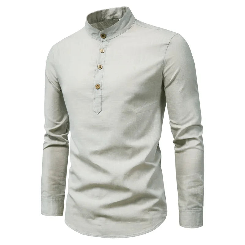 Men's Cotton Long Sleeve Shirt - Spring Summer Slim Fit Business Casual Collar Design Luke