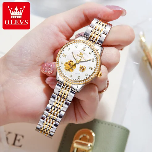 OLEVS 6706 Diamond Class Automatic Women's Watch – Elegant Hollow Design, Waterproof Roman Scale Mechanical Wristwatch