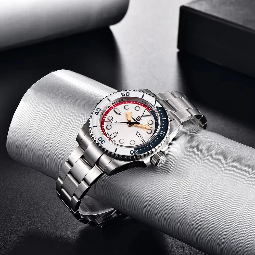 PAGANI DESIGN  1726 40mm Men’s Automatic Watch – NH36 Mechanical Wristwatch with Week Display, 100M Waterproof Sports Watch for Men