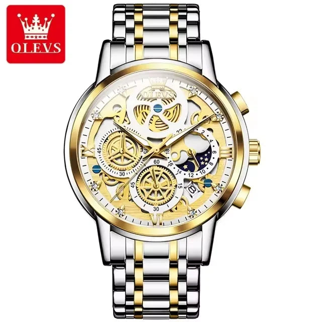 OLEVS 9947 Luxury Men's Watch - Gold Automatic Mechanical Quartz Sport Wristwatch, Waterproof High-End Business Design