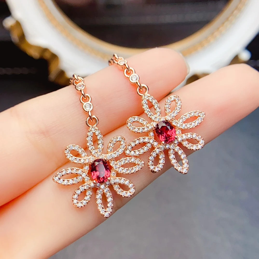 925 Sterling Silver Natural Garnet Earrings – Wholesale Gemstone Jewelry for Women | Handmade Red Crystal Birthstone Earrings