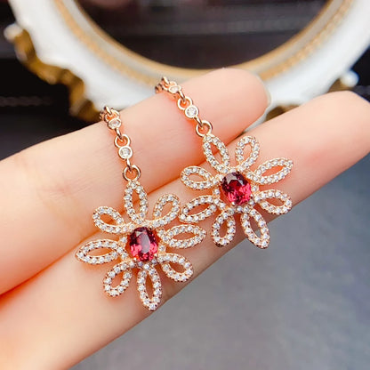 925 Sterling Silver Natural Garnet Earrings – Wholesale Gemstone Jewelry for Women | Handmade Red Crystal Birthstone Earrings