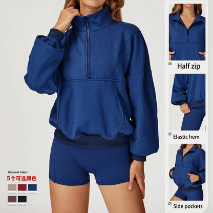 Women's Half-Zip Stand Collar Sweatshirt – Soft, Skin-Friendly, Windproof Yoga & Gym Top for Outdoor Wear Krizette