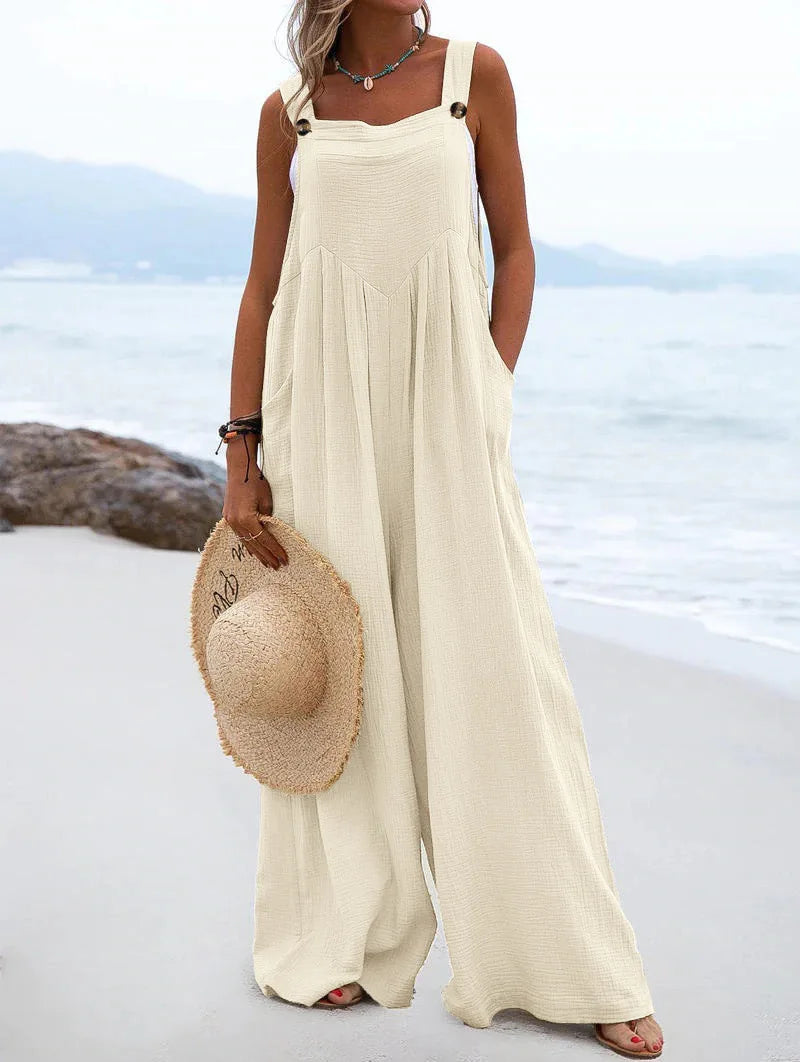 Women's Wide-Leg Overalls | Casual Cotton Linen Baggy Jumpsuit Shaina