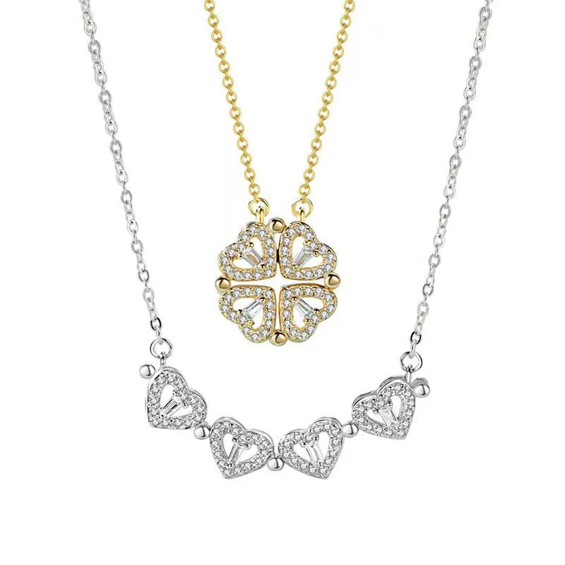 925 Sterling Silver Magnetic Four-Leaf Clover Necklace – Heart-Shaped Pendant Love Jewelry for Women and Girls Gift Cimorene