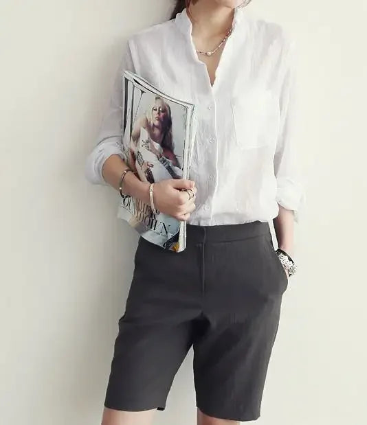 New Fashion Women’s Long Sleeve Cotton Linen Blouse – Lapel Button Cardigan Style, Lightweight Casual Tops for Women & Girls Kelyn