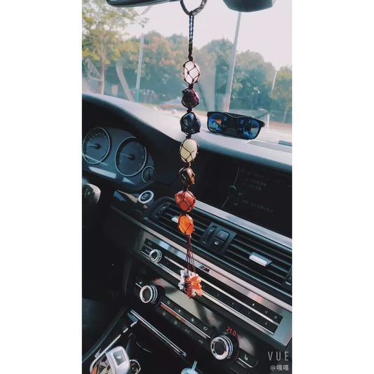 7 Chakra Irregular Natural Stone Pendant – Multicolor Handwoven Seven Chakra Energy Healing Crystal Gemstone Car Charm