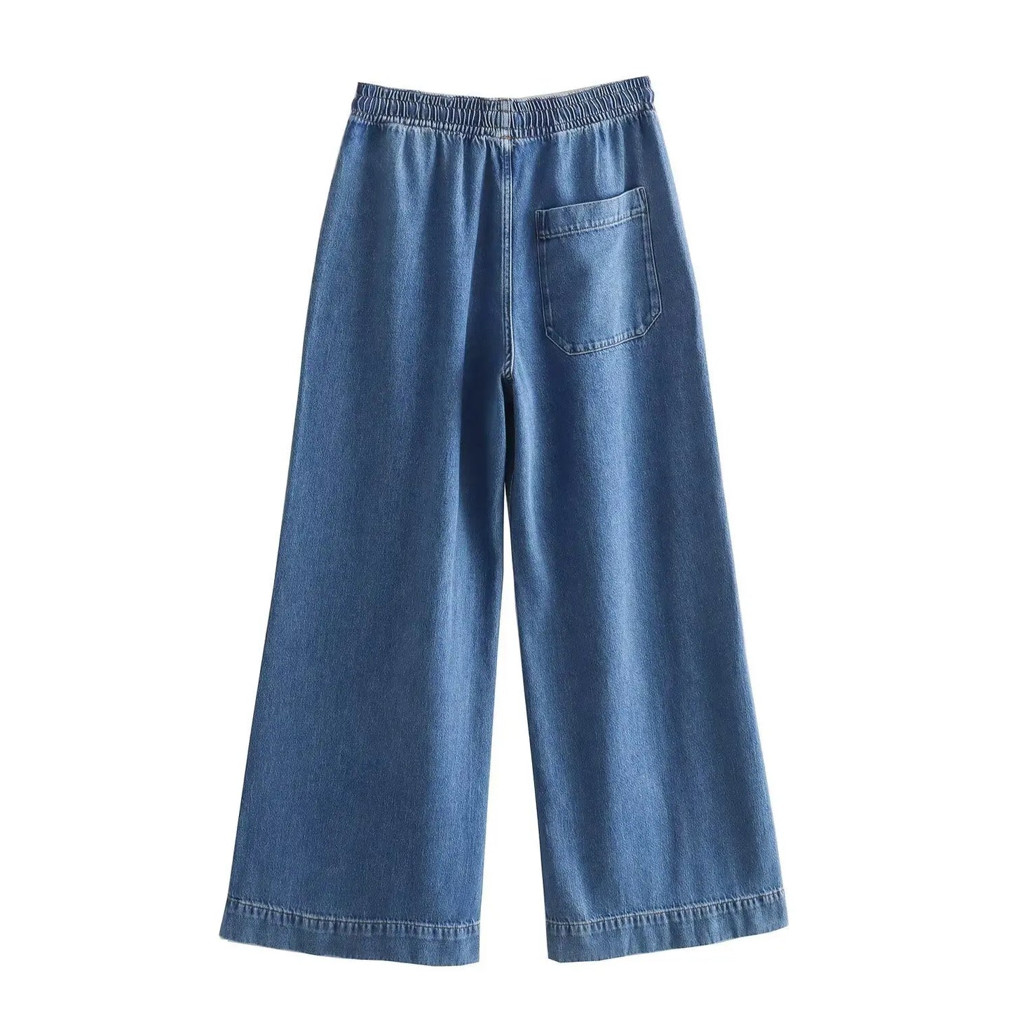 Women's Washed Denim Loose Straight Flare Jeans