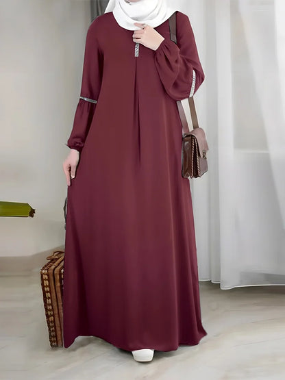 Long-Sleeve Abaya – Middle Eastern Sequin Sun Skirt Dress for Women, Polyester Casual Wear